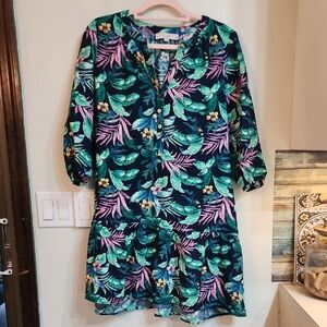 LOFT Tropical Floral Print 3/4 Sleeve Dress - No Belt.